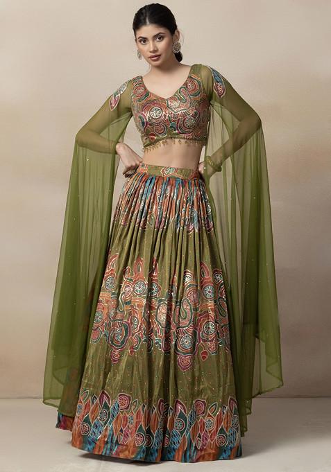 Green Sequin Embellished Lehenga Set With Cutdana Embellished Blouse And dupatta