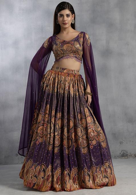 Purple Sequin Embellished Lehenga Set With Embellished Blouse And dupatta