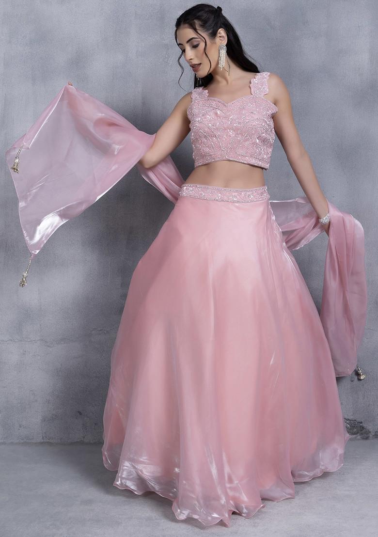 lehenga peach sequin top