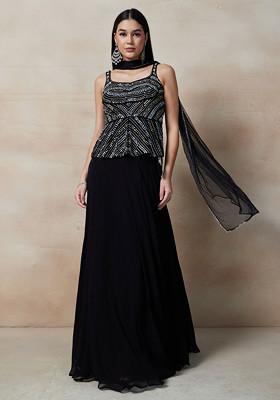 Black Lehenga Set With Sequin Embellished Blouse And Dupatta