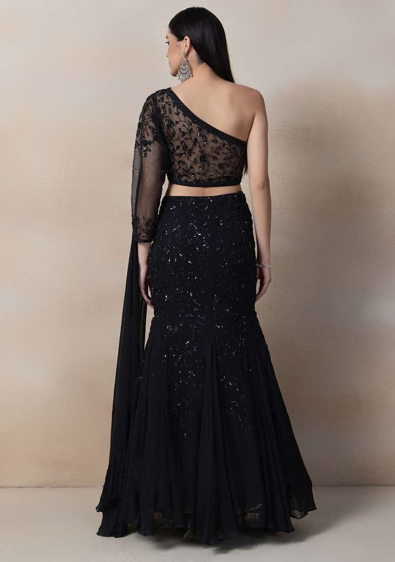 Black Sequin Embroidered Lehenga Set - Indya