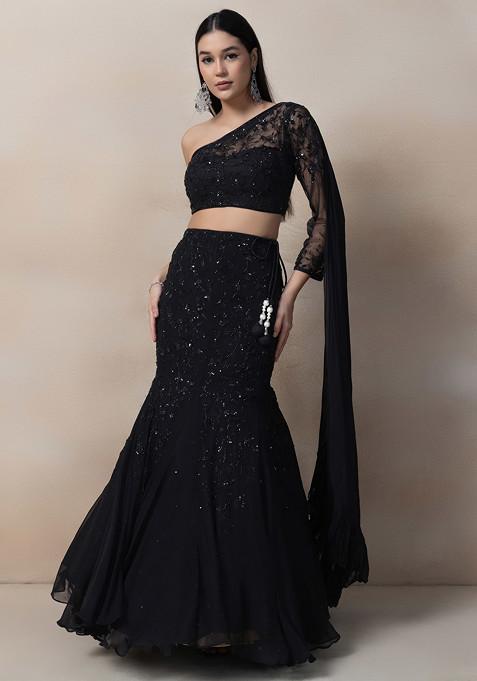 Black Sequin Embroidered Lehenga Set