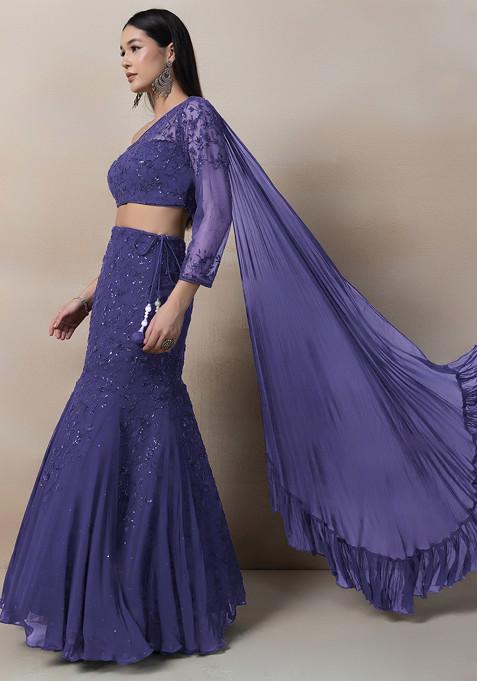 Veri Peri Blue Sequin Embroidered Lehenga Set