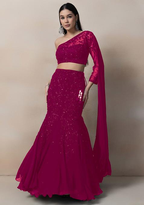 Rani Pink Sequin Embroidered Lehenga Set