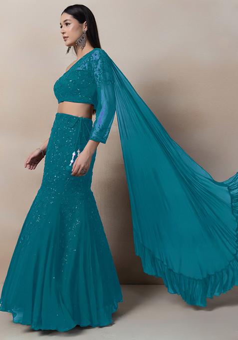 Peacock Green Sequin Embroidered Lehenga Set