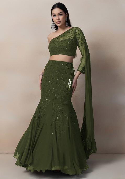 Fern Green Sequin Embroidered Lehenga Set