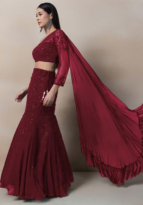 Maroon Sequin Embroidered Lehenga Set