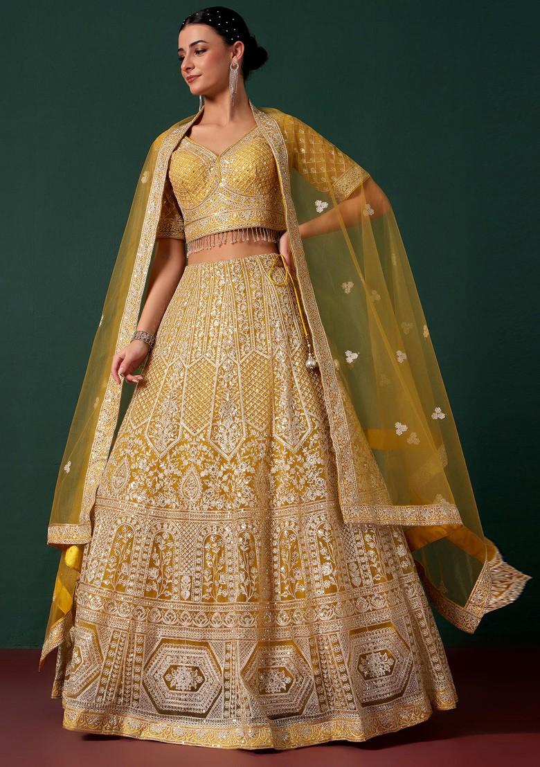 Yellow Sequin Embroidered Lehenga Set With Blouse And Dupatta
