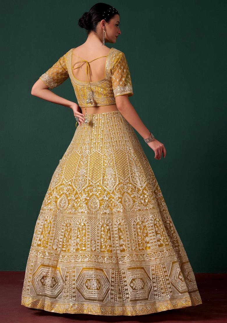 Yellow Sequin Embroidered Lehenga Set With Blouse And Dupatta