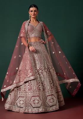 Pink Sequin Embroidered Lehenga Set With Blouse And Dupatta