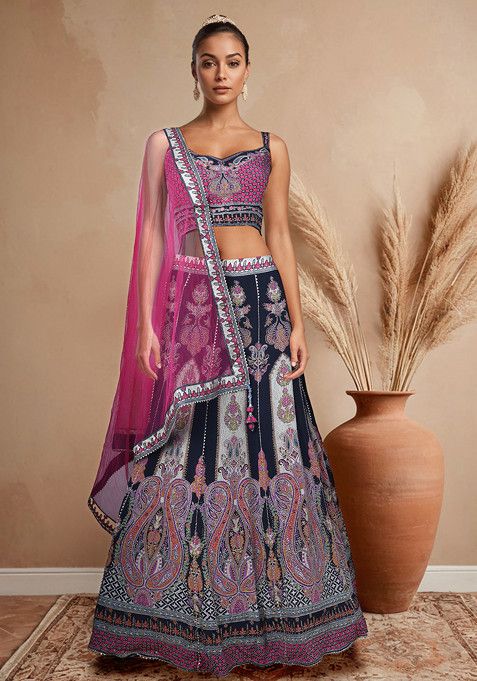 Black Printed Lehenga Set With Blouse And Dupatta