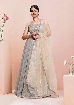 Beige Lehenga Set With Hand Embroidered Blouse and Dupatta