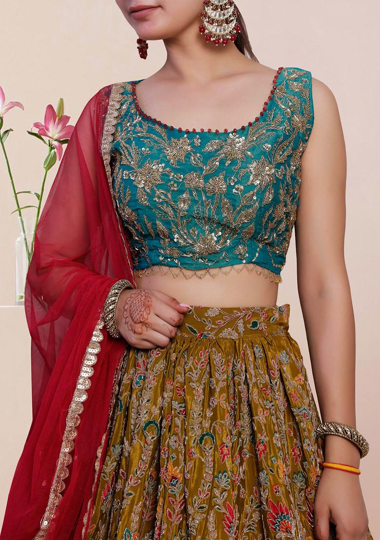 Multi Lehenga Set With Hand Embroidered Blouse and Dupatta