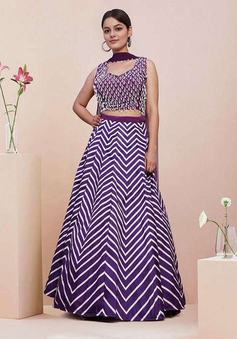 Purple Lehenga Set With Hand Embroidered Blouse and Dupatta