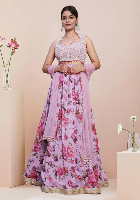 Pink Lehenga Set With Hand Embroidered Blouse and Dupatta