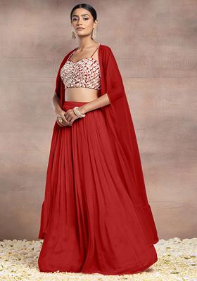 Maroon Lehenga Set With Sequin Pearl Hand Embroidered Blouse And Mesh Jacket