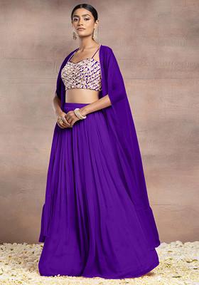 Dark Purple Lehenga Set With Sequin Hand Embroidered Blouse And Mesh Jacket