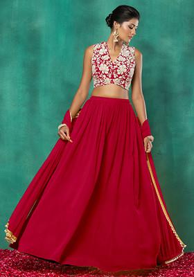 Maroon Lehenga Set With Floral Sequin Hand Embroidered Blouse And Dupatta