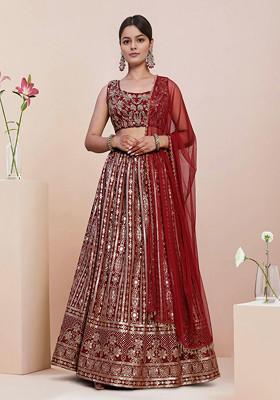 Maroon Lehenga Set With Hand Embroidered Blouse and Dupatta