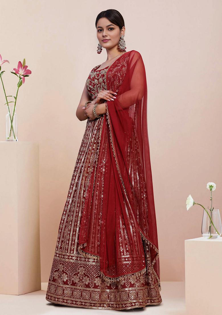 Maroon Lehenga Set With Hand Embroidered Blouse and Dupatta
