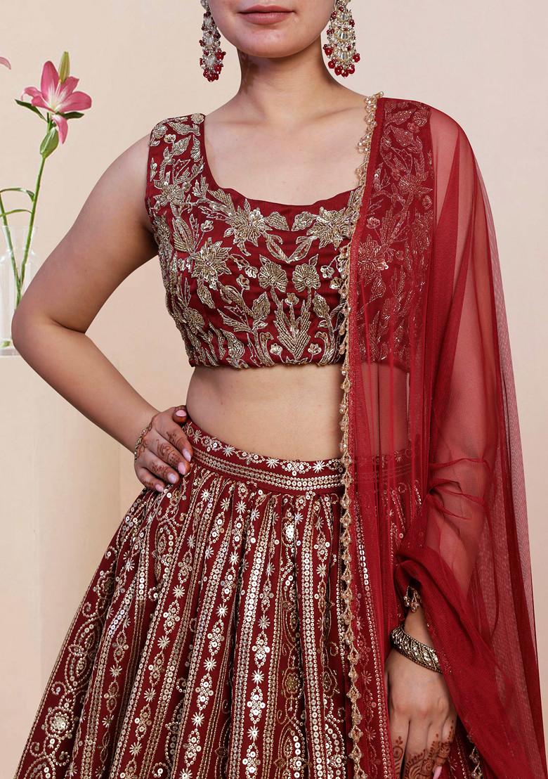 Maroon Lehenga Set With Hand Embroidered Blouse and Dupatta