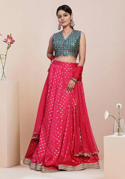 Pink Lehenga Set With Hand Embroidered Blouse and Dupatta