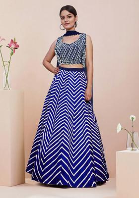 Blue Lehenga Set With Hand Embroidered Blouse and Dupatta
