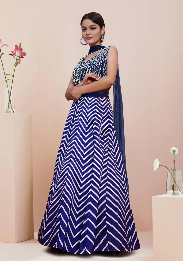 Blue Lehenga Set With Hand Embroidered Blouse and Dupatta