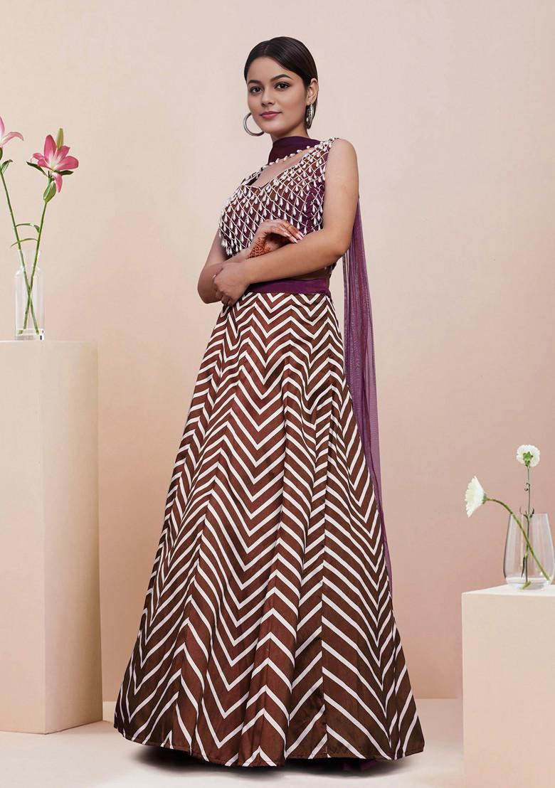 Brown Lehenga Set With Hand Embroidered Blouse and Dupatta
