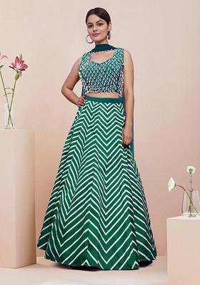 Green Lehenga Set With Hand Embroidered Blouse and Dupatta