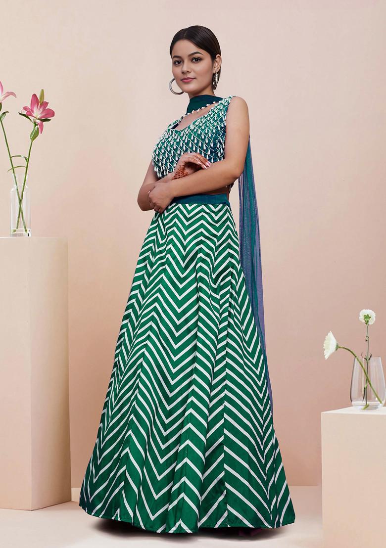 Green Lehenga Set With Hand Embroidered Blouse and Dupatta
