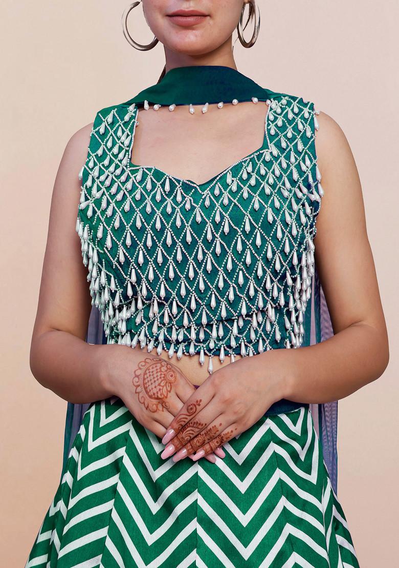 Green Lehenga Set With Hand Embroidered Blouse and Dupatta