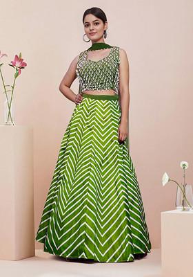 Green Lehenga Set With Hand Embroidered Blouse and Dupatta