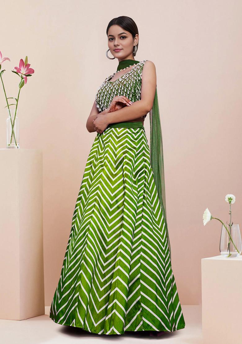 Green Lehenga Set With Hand Embroidered Blouse and Dupatta