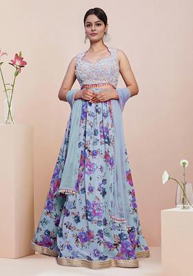 Blue Lehenga Set With Hand Embroidered Blouse and Dupatta