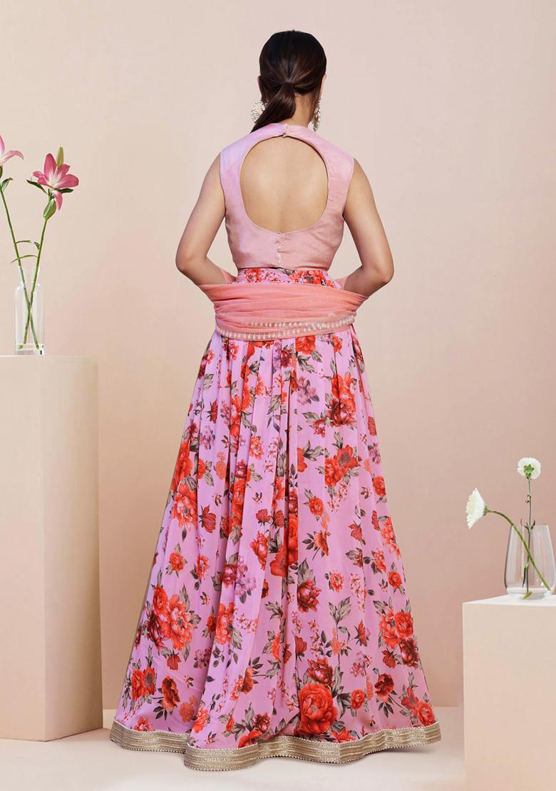 Pink Lehenga Set With Hand Embroidered Blouse and Dupatta