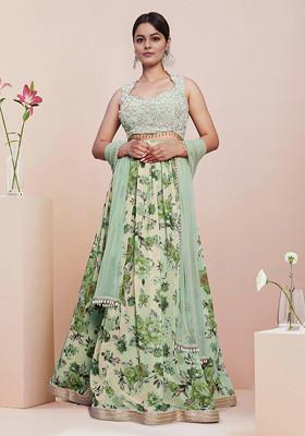 Green Lehenga Set With Hand Embroidered Blouse and Dupatta