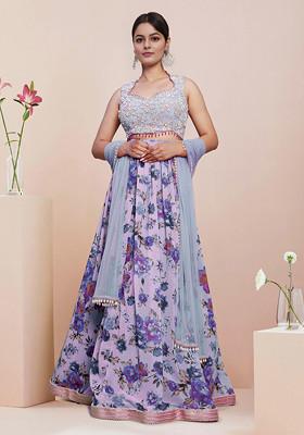 Blue Lehenga Set With Hand Embroidered Blouse and Dupatta