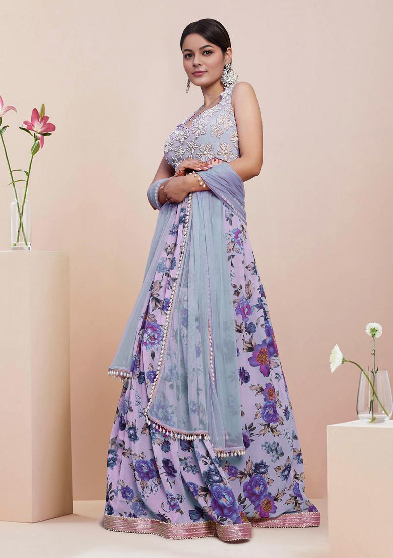 Blue Lehenga Set With Hand Embroidered Blouse and Dupatta