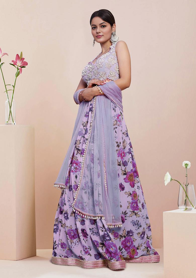 Purple Lehenga Set With Hand Embroidered Blouse and Dupatta