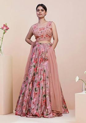 Pink Lehenga Set With Hand Embroidered Blouse and Dupatta