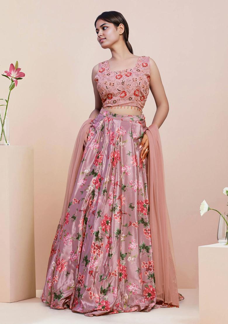 Pink Lehenga Set With Hand Embroidered Blouse and Dupatta