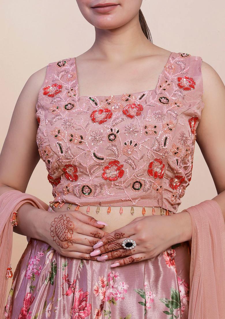 Pink Lehenga Set With Hand Embroidered Blouse and Dupatta