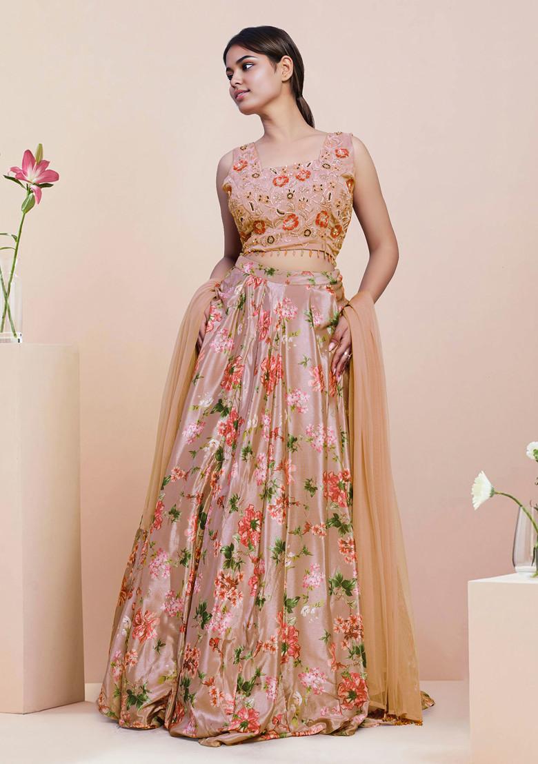 Peach Lehenga Set With Hand Embroidered Blouse and Dupatta