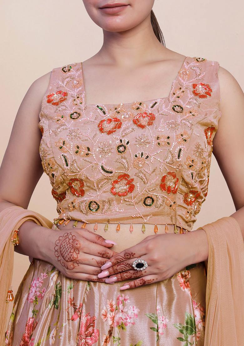 Peach Lehenga Set With Hand Embroidered Blouse and Dupatta
