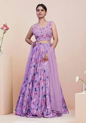 Purple Lehenga Set With Hand Embroidered Blouse and Dupatta