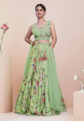 Green Lehenga Set With Hand Embroidered Blouse and Dupatta
