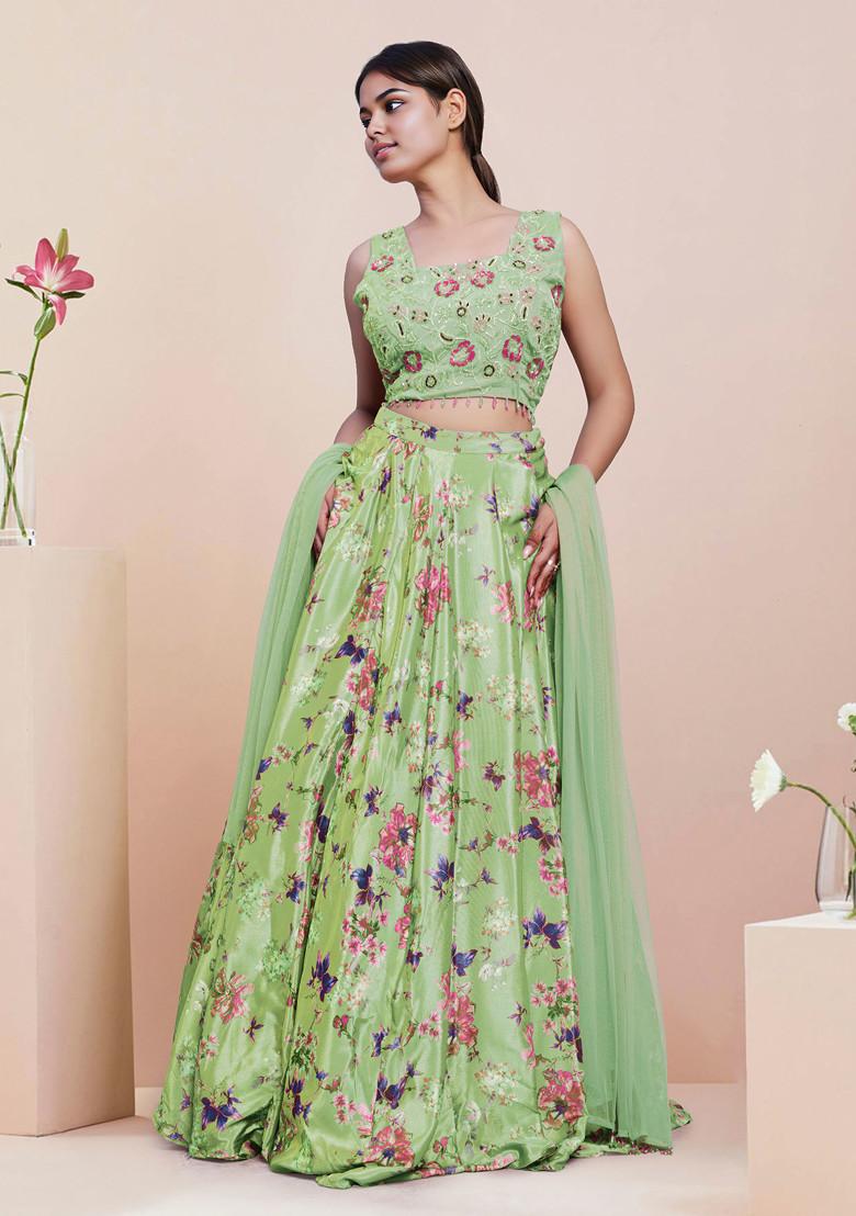 Green Lehenga Set With Hand Embroidered Blouse and Dupatta