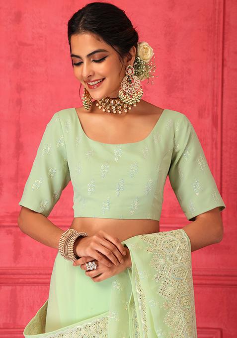 Green with Magenta Kota Cotton Saree with Stitched Blouse Combo main image 1