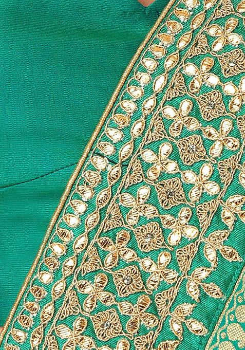 Green Brocade Banarasi Golden Weaving Embellished Traditional Saree main image 0